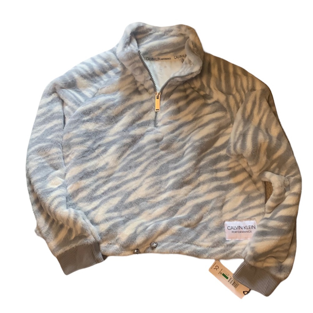 NWT CALVIN KLEIN PERFORMANCE Women's 1/4 Zip Pullover Jacket Coat Faux Fur